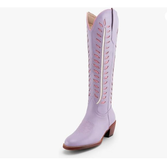 Retro Leaf Embroidered Wide Calf Cowgirl Boots